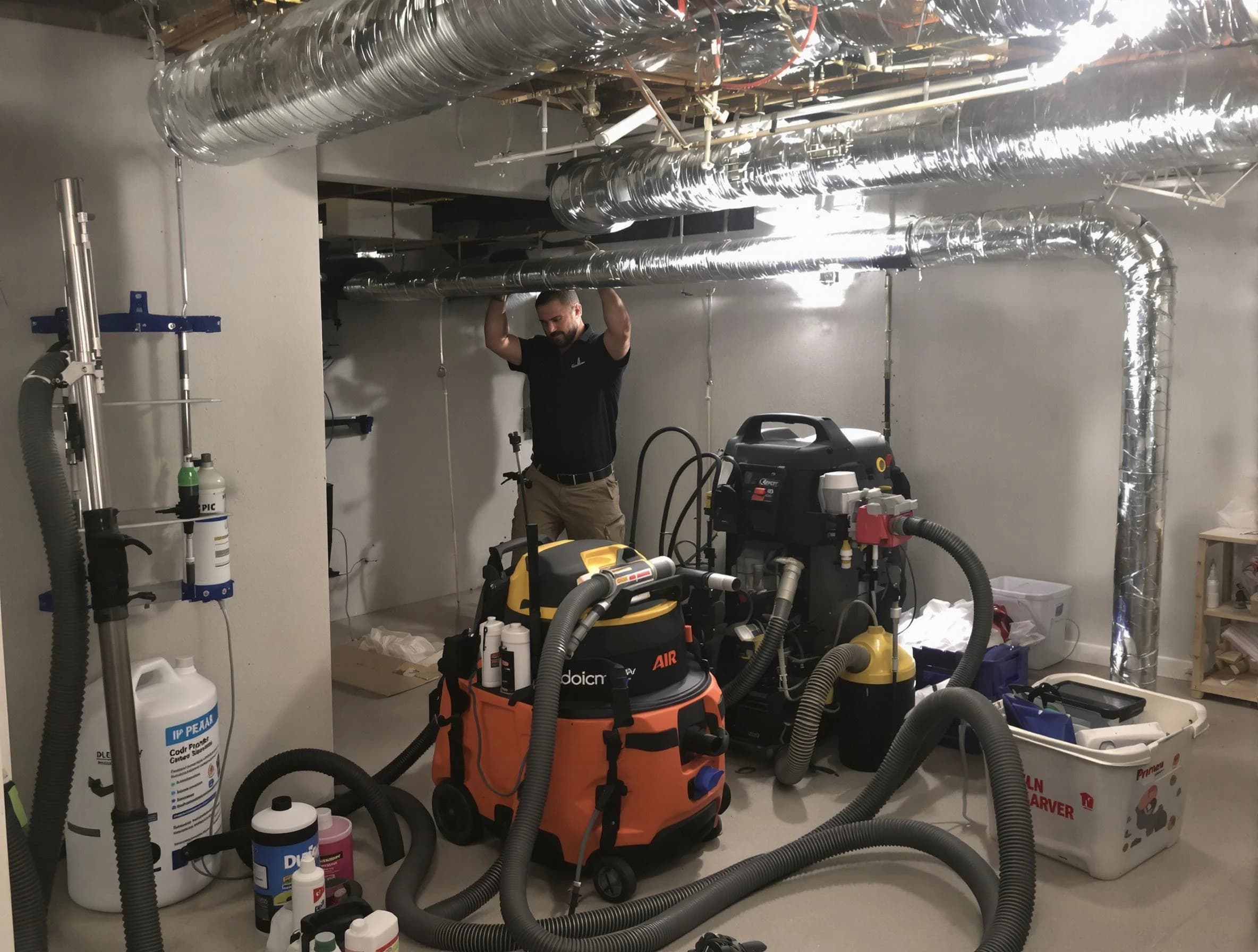 Nichols Hills Air Duct Cleaning specialist performing professional mold removal from air ducts using safety equipment in Nichols Hills