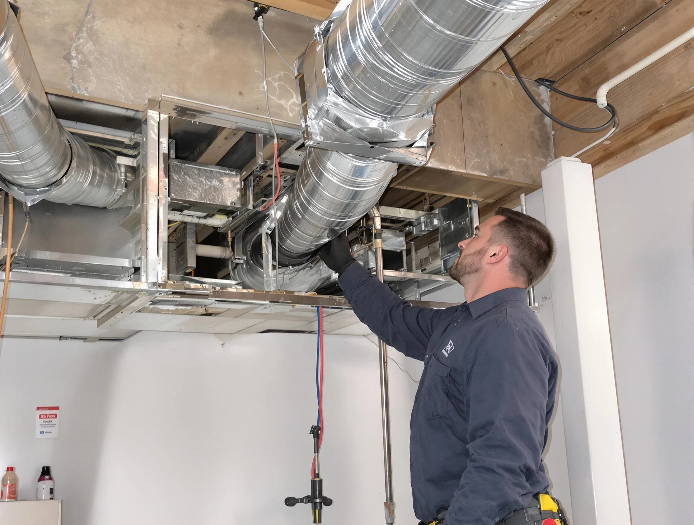 Nichols Hills Air Duct Cleaning technician performing professional air duct repair using specialized tools in Nichols Hills