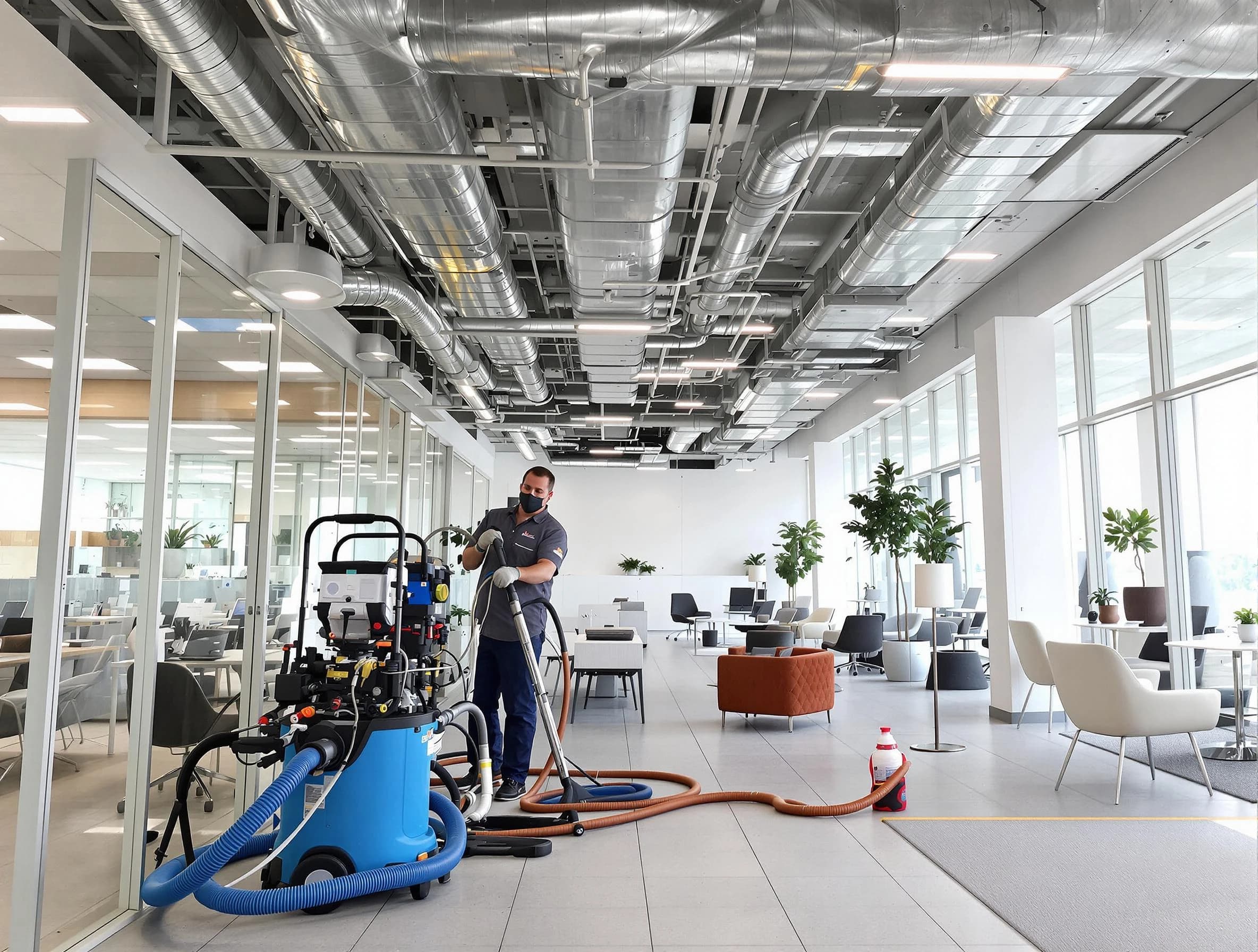 Nichols Hills Air Duct Cleaning team conducting comprehensive commercial duct cleaning at a business location in Nichols Hills