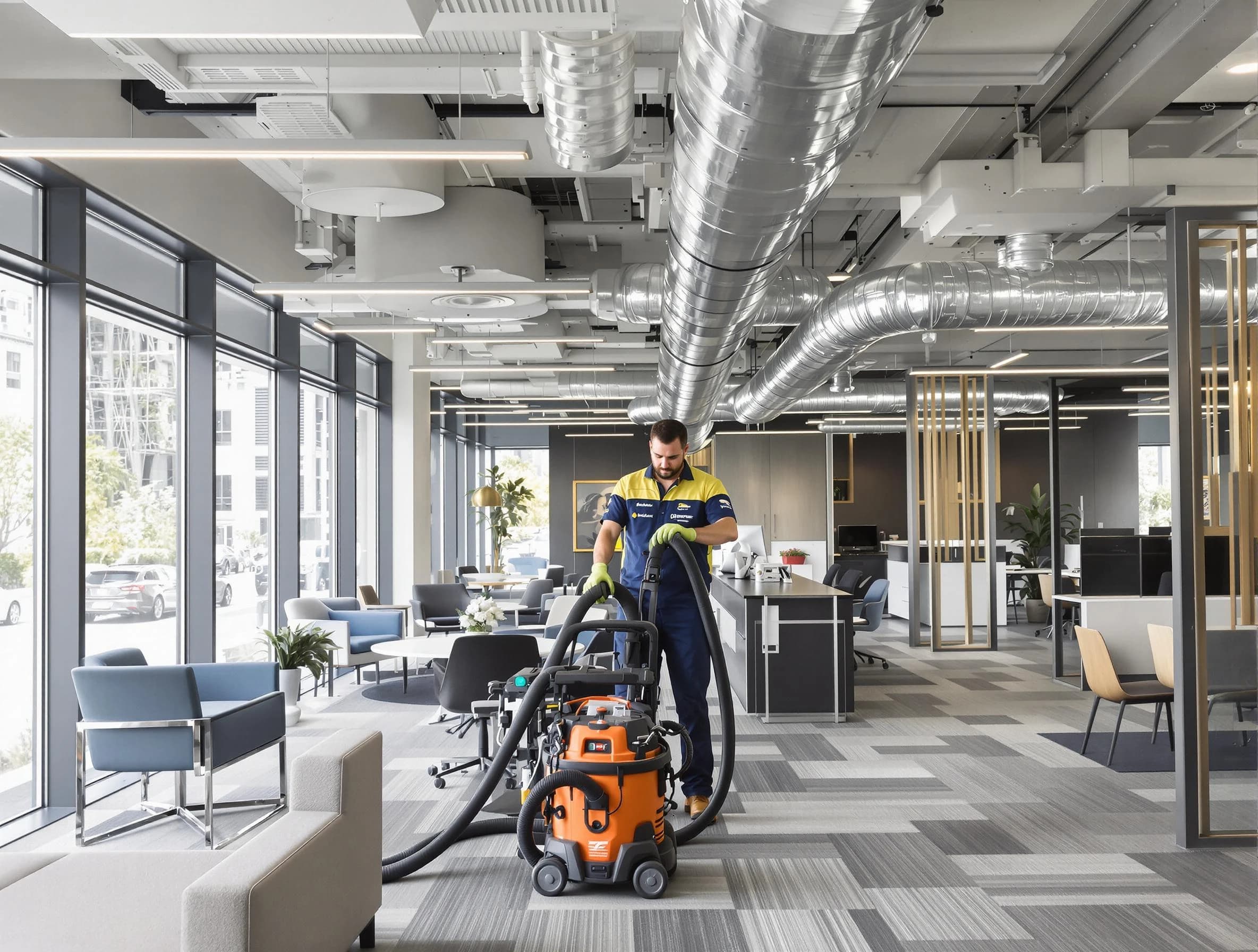 Nichols Hills Air Duct Cleaning team performing thorough commercial duct cleaning at a Nichols Hills business center