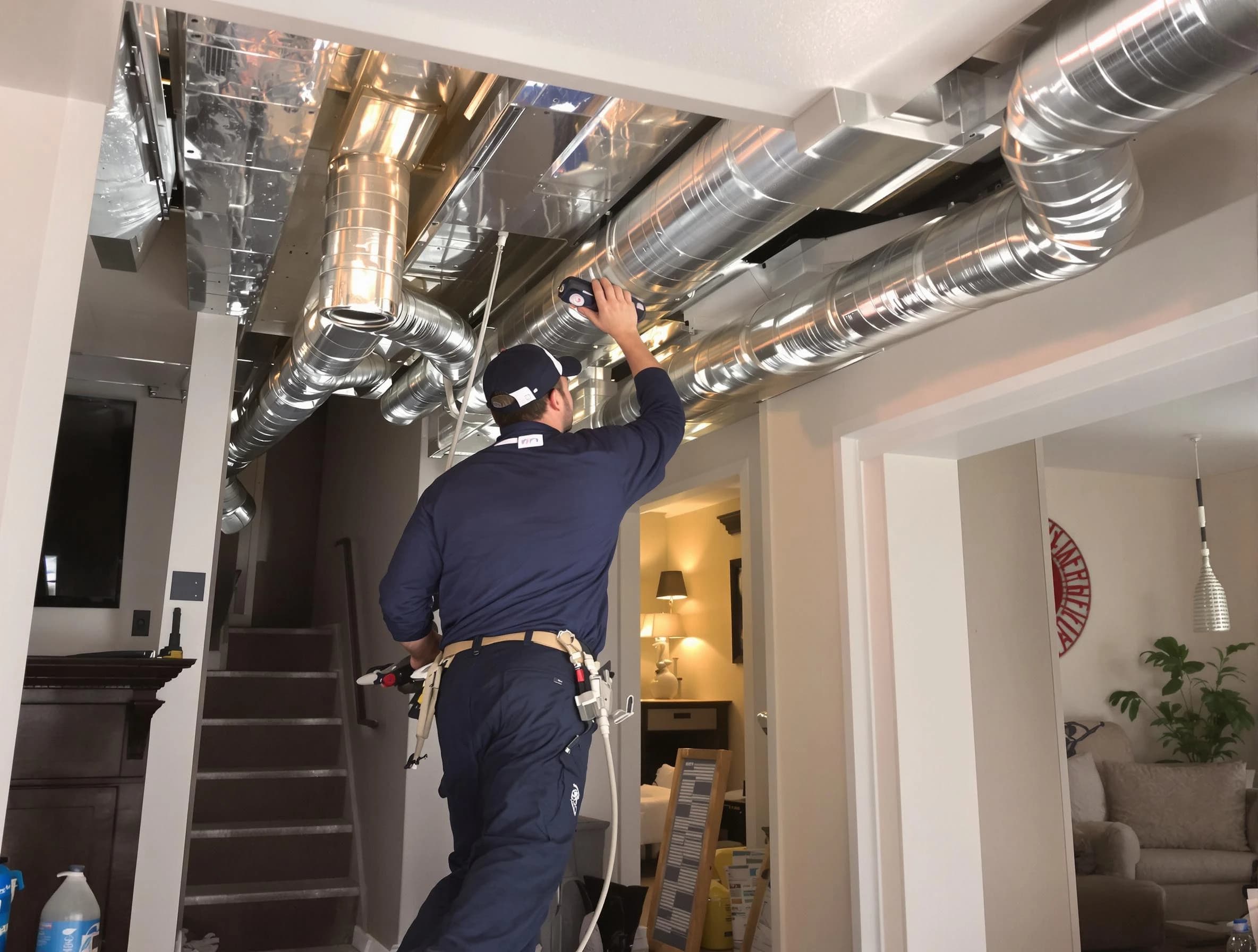 Nichols Hills Air Duct Cleaning expert performing specialized duct cleaning in a mobile home in Nichols Hills