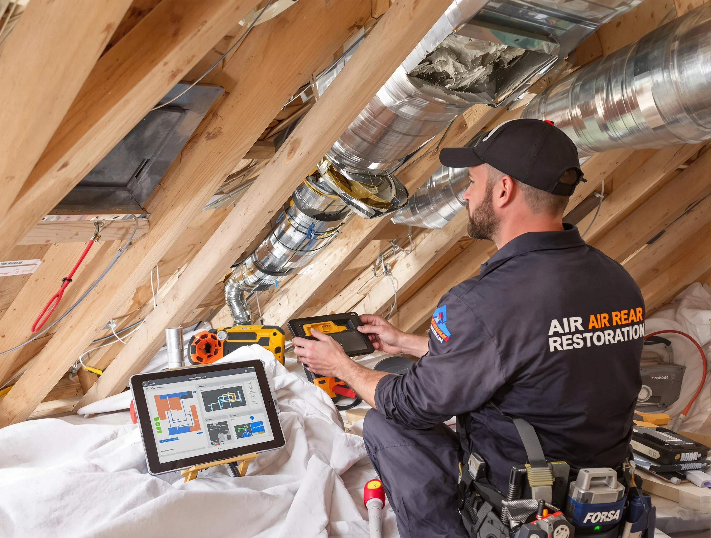 Nichols Hills Air Duct Cleaning technician performing precise duct repair work in Nichols Hills