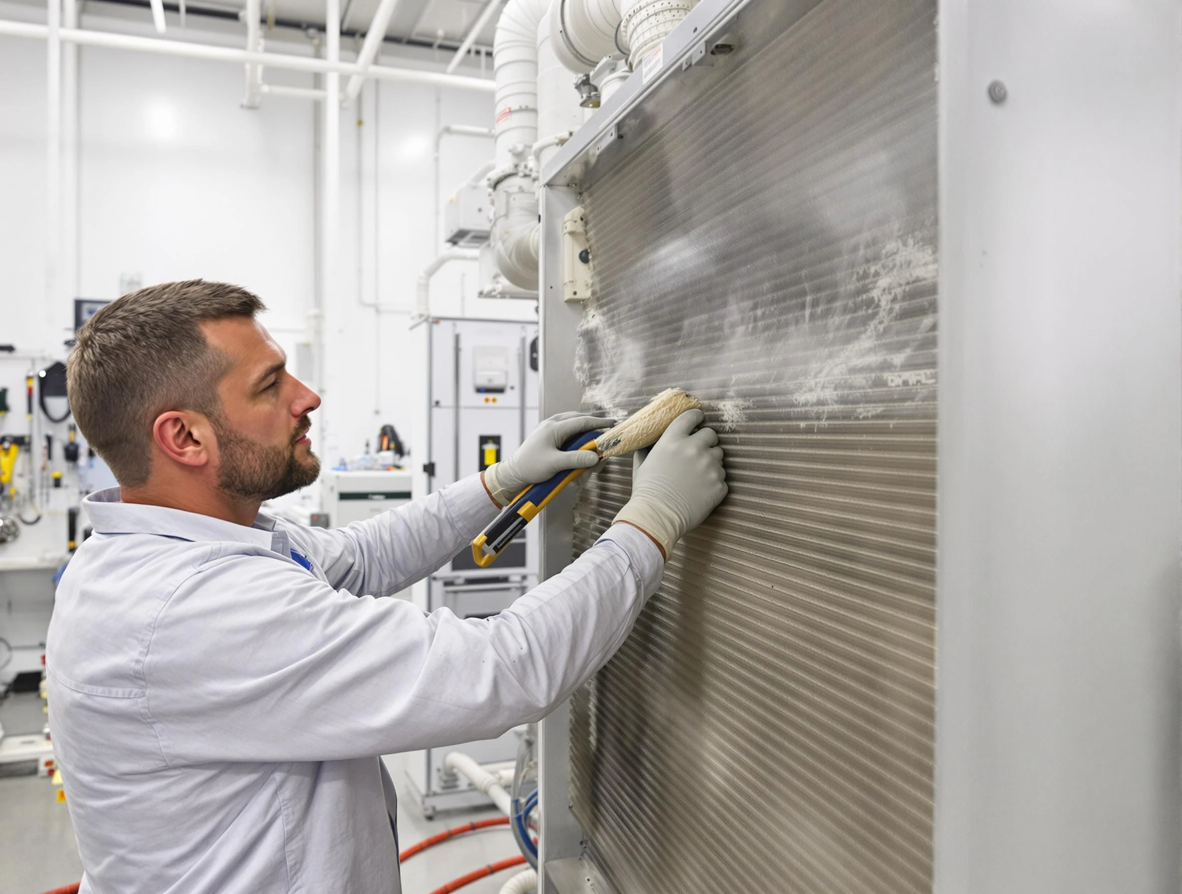 Nichols Hills Air Duct Cleaning technician performing precision commercial coil cleaning at a Nichols Hills business
