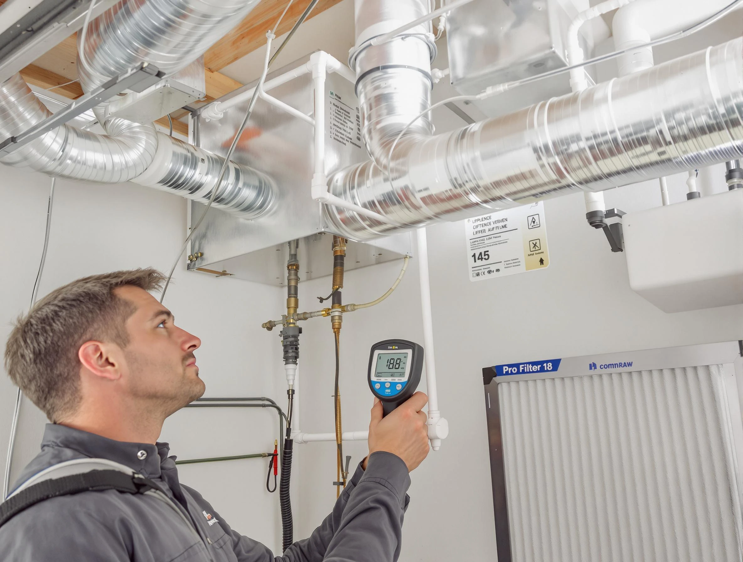 Nichols Hills Air Duct Cleaning expert conducting detailed filter system inspection using diagnostic tools in Nichols Hills