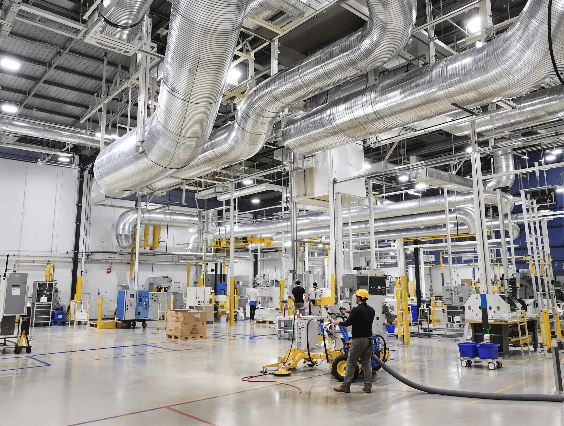 Nichols Hills Air Duct Cleaning team performing comprehensive industrial duct cleaning at a large facility in Nichols Hills