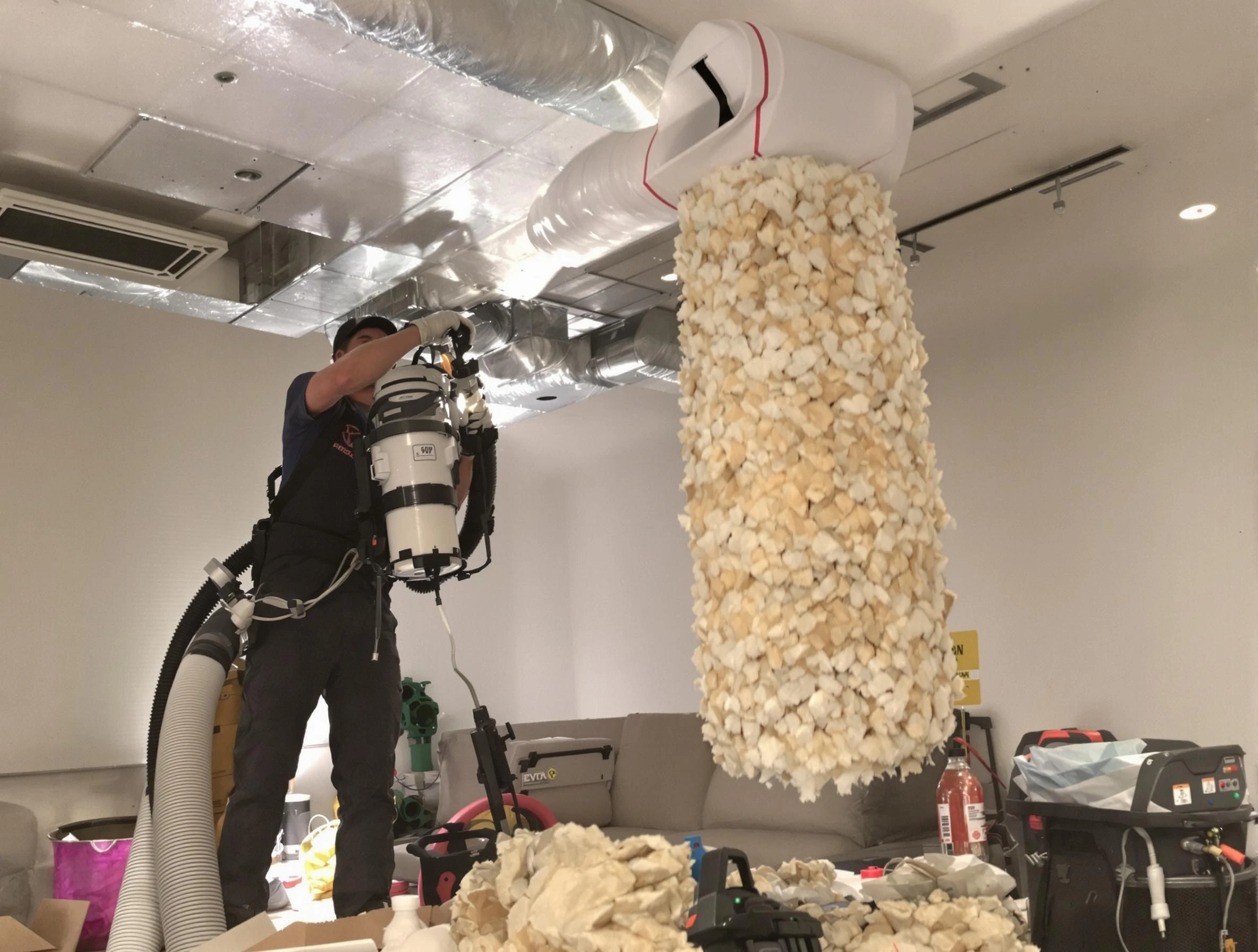 Nichols Hills Air Duct Cleaning technician performing precision vacuum insulation removal in a residential property in Nichols Hills